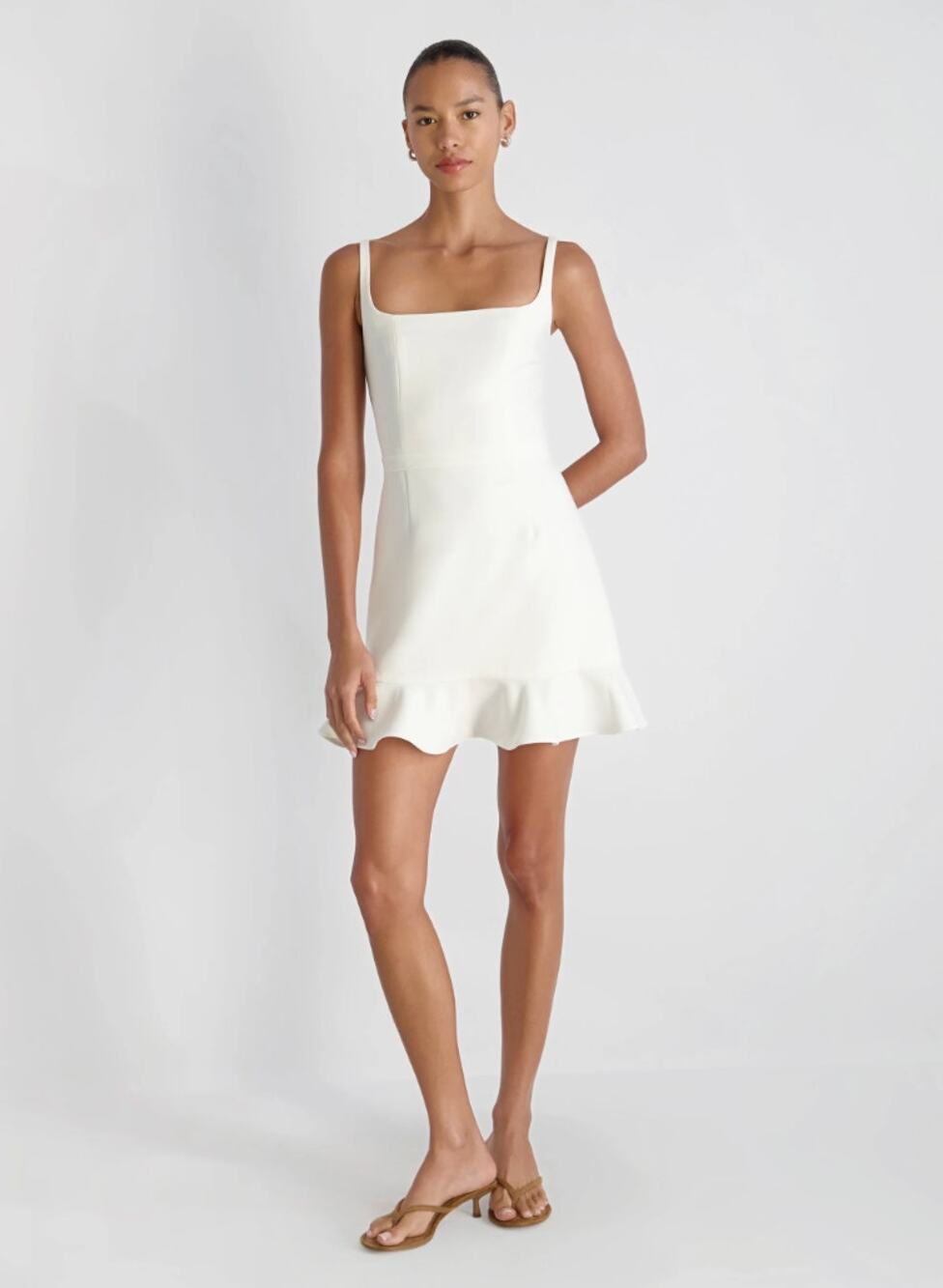 French Connection Whisper Square Neck Frill Mini Dress 14 NWOT White Grad Shower